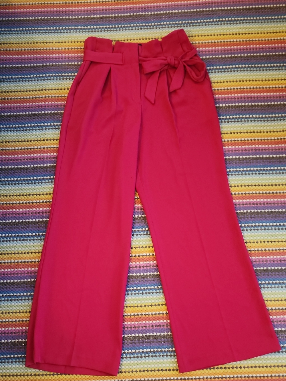Express Pink Wide Leg Paperbag Waist Pants With Zipper Fly And Drawstring